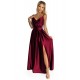 299-13 CHIARA eleganta satīna maxi kleita ar lencītēm - bordo