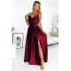 299-13 CHIARA eleganta satīna maxi kleita ar lencītēm - bordo