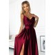 299-13 CHIARA eleganta satīna maxi kleita ar lencītēm - bordo