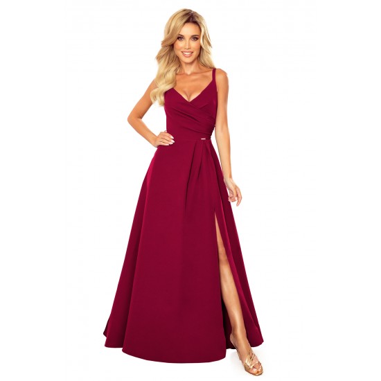 299-5 CHIARA eleganta maxi kleita ar lencītēm - bordo