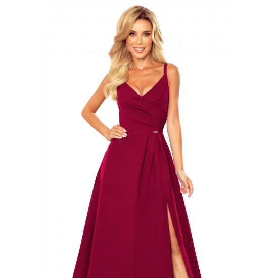 299-5 CHIARA eleganta maxi kleita ar lencītēm - bordo