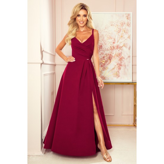 299-5 CHIARA eleganta maxi kleita ar lencītēm - bordo